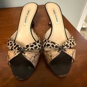 Manolo Blahnik Leopard Print and Brown Heels
